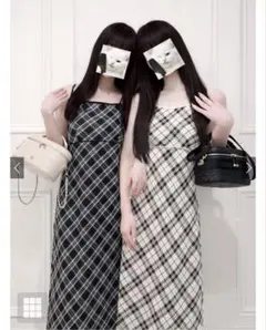 リボンバイアスチェック柄マキシワンピース[gn441] 新品タグ付き ブラック