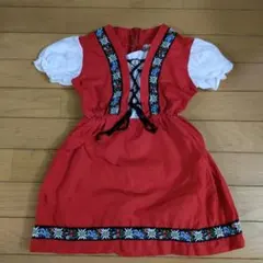 チロリアンドイツ民族衣装赤い刺繍入りドレス 104サイズアルプス