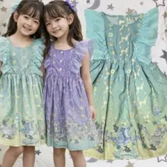 120 キッズ エコネコ 緑 ワンピース