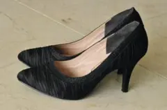 Metal Rouge 黒 サテン風 プリーツ加工 ハイヒール7cm (25)