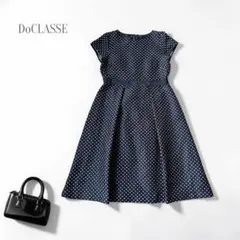 DoCLASSE ドゥクラッセ フレアワンピース 紺 ドット 9 半袖 ロング丈