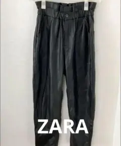 ZARA ザラ　レディース 黒 レザー調　ウエストゴム　テーパードパンツ