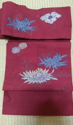名古屋帯　ワインレッド　花柄