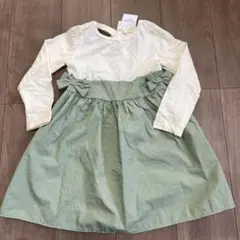 【新品未使用タグ付き】女の子　110 切替異素材　長袖ワンピース