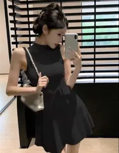 SHEIN ブラック ノースリーブ ニットワンピース