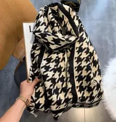 24H以内発送★カシミヤ混肌触り上品千鳥柄リバーシブル大判マフラー♪310BK