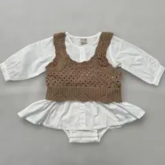 【美品】　プティマイン　ニットベスト付きロンパース 80サイズ
