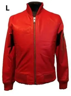 L 真っ赤な MA-1 本革 フライトジャケット ミリタリー 牛革 ライダース