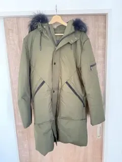 カーキ ダウンコート メンズ／ファー付きフード／ロング丈／防寒◎