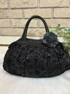 IBIZA ブラック ハンドバッグ 花柄 本革スエード 美品【レア】のサムネイル