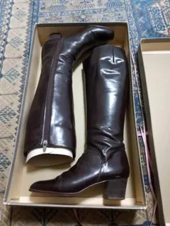 ダークブラウン 膝上ブーツ 24.5cm
