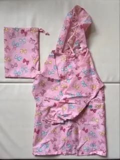 子供カッパ　リボン柄フード付きレインコート　レインコート　女の子　幼稚園　雨具