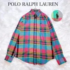90s シンガポール製　ポロラルフローレン マドラスチェック ボタンダウンシャツ