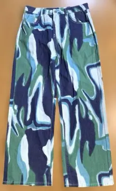 SHEIN マーブル柄 デニムパンツ ブルー グリーン L