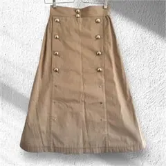 CINOH マリンスカート 36 ハイウエスト ロングスカート ベージュ金ボタン