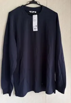 ユニクロU エアリズムコットンクルーネックTシャツ　長袖　ブルー　XL 訳あり