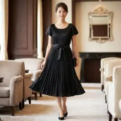 【美品】ランバンオンブルー プリーツワンピース リボン ビジュー 結婚式 38