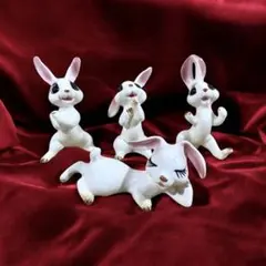 陶器うさぎ4体セット　Japan vintage かわいい昭和レトロ雑貨たち
