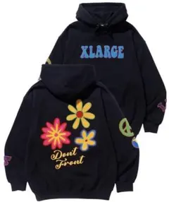 XLARGE ブラック パーカー M 花デザイン