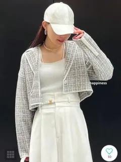 rienda リエンダ クロップドWテーラードツイードニットジャケット