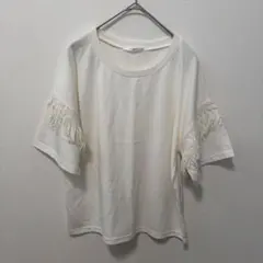 RETRO GIRL フリンジ付き半袖Tシャツ ホワイト