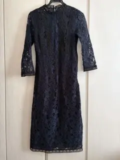 ZARA BASIC 総レースワンピース ネイビー S