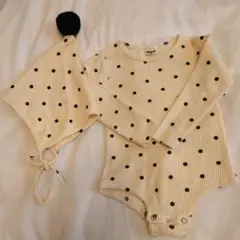 水玉模様 リブ編みロンパース80