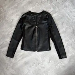 LAVEANGE フェイクレザージャケット 黒 ジップアップ レディースM