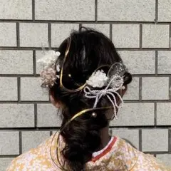 髪飾り結婚式成人式卒業式水引アレンジ紐ゴールドヘアピン