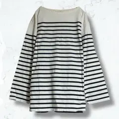 2632＊ユニクロ＊カットソー 白×紺 M ボーダー ボートネック 長袖綿100