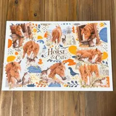 馬 猫 ポストカード ハンドメイド 切手風 メッセージカード