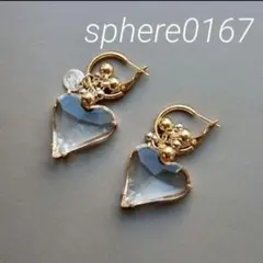 ガラスハートバイカラーピアスG　ハンドメイドピアス