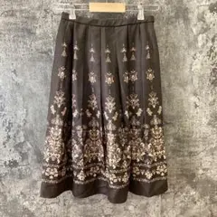 Leilian レリアン【S相当】総柄 花柄 プリーツスカート/ひざ丈