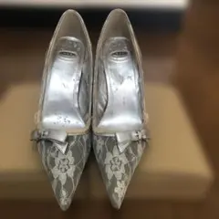 よ*し様 グレー レース ポインテッドトゥ ハイヒール