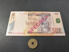 未　コンゴ民主共和国　2005年　5000フラン　P-102as　見本券のサムネイル