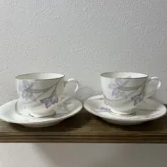紫の花柄 ティーカップセット コーヒーカップセット　2個