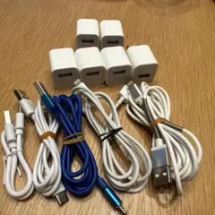 ホワイトUSB充電器 6個セット ケーブル5本セット