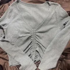 リブ編み Vネック 長袖トップス