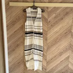 ストライプ ノースリーブ ロングカーディガン