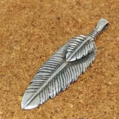 SAAD シルバー 925 全銀 30mm ハート フェザー ペンダント 右向き