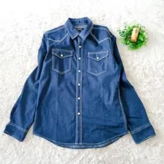 Beno デニムシャツ ネイビー ウエスタン 長袖 L 配色ステッチ　羽織り