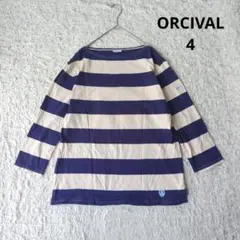 【オーシバル】 ボーダーカットソー 七分袖Tシャツ ワッペン　紺×アイボリー　4