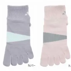 レディース斜めライン【アディダス×福助】五本指ソックス滑り止め付き 2足セット