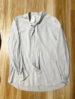UNIQLO レーヨンボウタイブラウス 長袖 ライトグレー XL