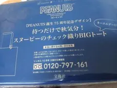 リンネル 10月号付録 PEANUTS スヌーピー チェック織りBIGトート