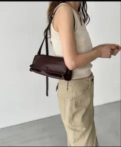 CANAL JEAN レクタングルレザーショルダーバッグ ブラウンのサムネイル