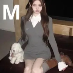 新品 ニットワンピース 韓国 グレー y2kミニワンピ　即日発送　匿名配送