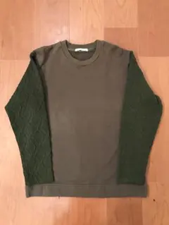 希少モデル MEN’S MELROSE 袖ニット切替デザイン スウェット カーキ