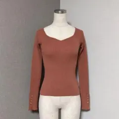 ロイヤルパーティー リブ ニット デコルテ ハートカット ブラウン