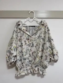 Wcloset 花柄 ギンガムチェック ブラウス 五分袖